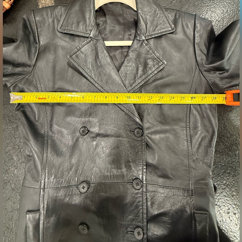 Classic Black Leather Trench Coat XS - Picture 9 of 13
